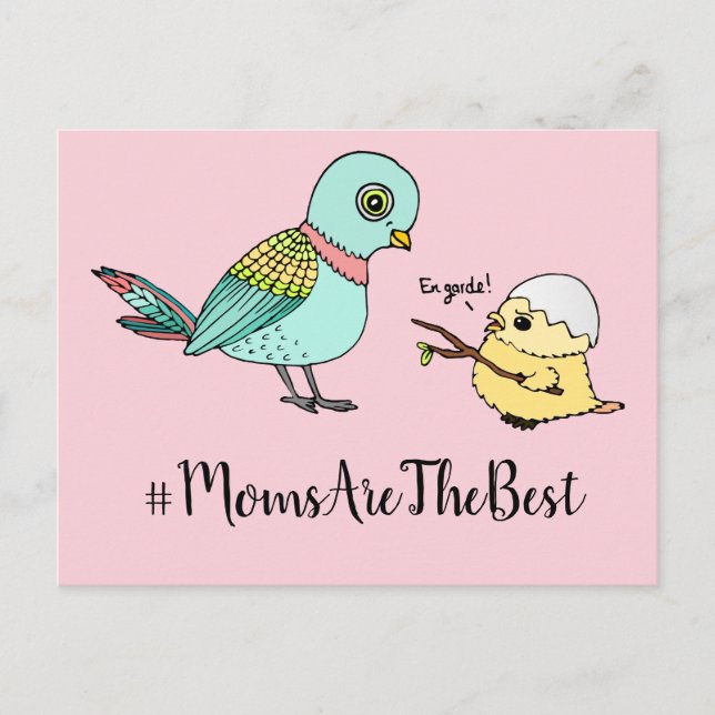 Cute Pink Cartoon Baby Bird Best Mom Postcard (Front)
