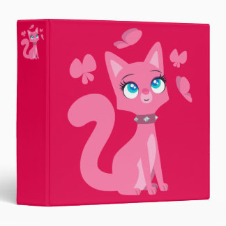 Cute Pink Cartoon Cat and Butterflies Binder