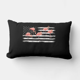 Cute Pink Cartoon Flamingo USA Flag 4th Of July Lumbar Pillow