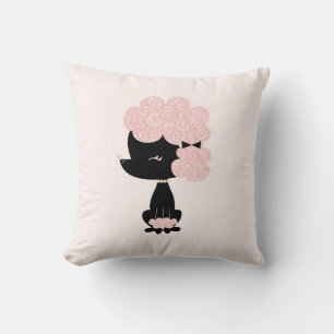Cute Pink Cartoon French Poodle Throw Pillow
