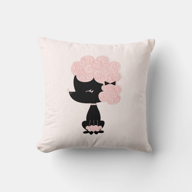 Cute Pink Cartoon French Poodle Throw Pillow (Front)