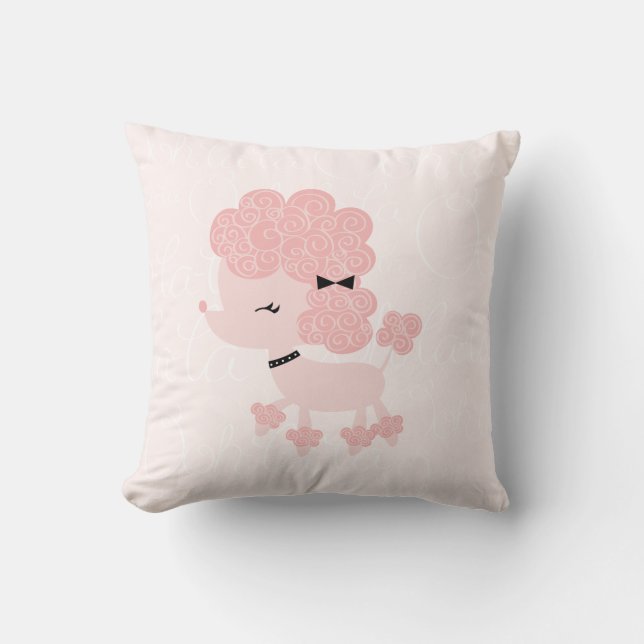 Cute Pink Cartoon French Poodle Throw Pillow (Front)