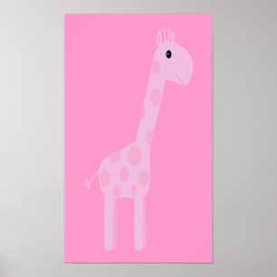 Cute Pink Cartoon Giraffe Customizable Poster