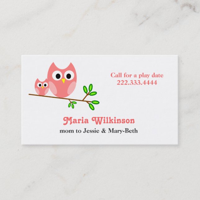 Cute Pink Cartoon Owls Mommy Card (Front)