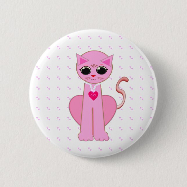CUTE PINK CAT 2 INCH ROUND BUTTON (Front)