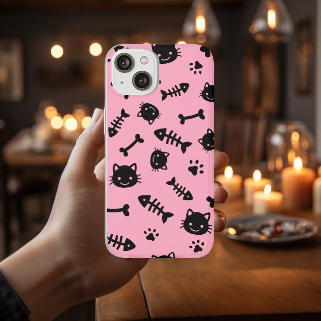 Cute Pink Cat Bones Fish Paw Pattern Case-Mate iPhone Case (Creator Uploaded)