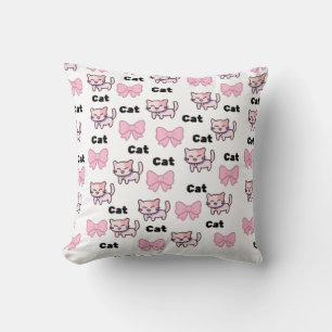 Cute Pink Cat & Bow Pattern Throw Pillow