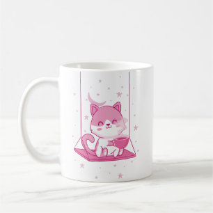 Cute Pink Cat Coffee, Kitten Swing Caffeine Drink Coffee Mug