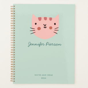 Cute Pink Cat Custom Handwritting Name Planner