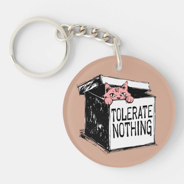 Cute Pink Cat in the Box Rebel Custom Name  Keychain (Front)