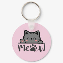 Cute Pink Cat Meow Keychain for Cat Lovers