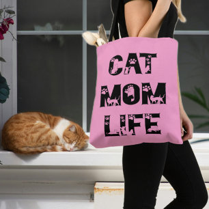 Cute Pink Cat Mom Life Modern Chic Mother's Day Tote Bag