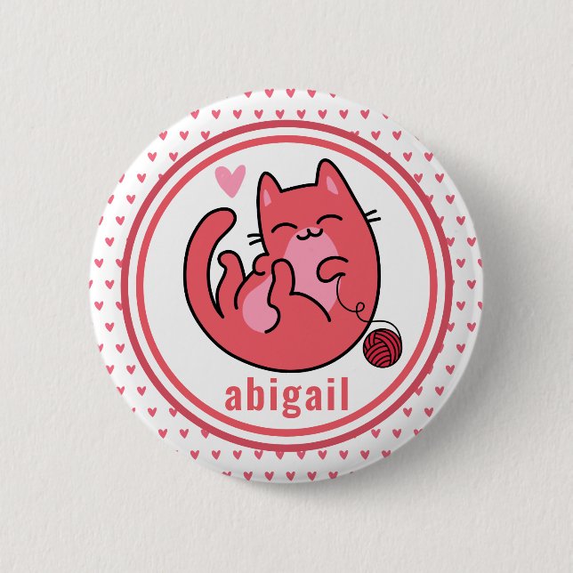 Cute Pink Cat | Personalized Kids 2 Inch Round Button (Front)