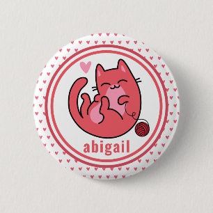 Cute Pink Cat   Personalized Kids 2 Inch Round Button