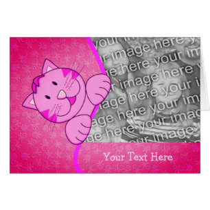 Cute Pink Cat Personalized Photo Card