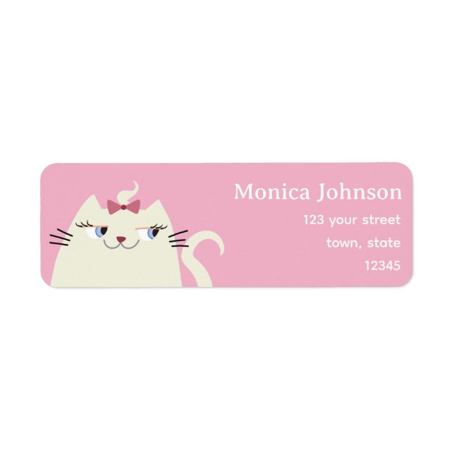 Cute Pink Cat Return Address (Front)