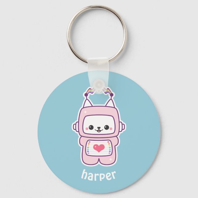 Cute Pink Cat Robot Keychain (Front)