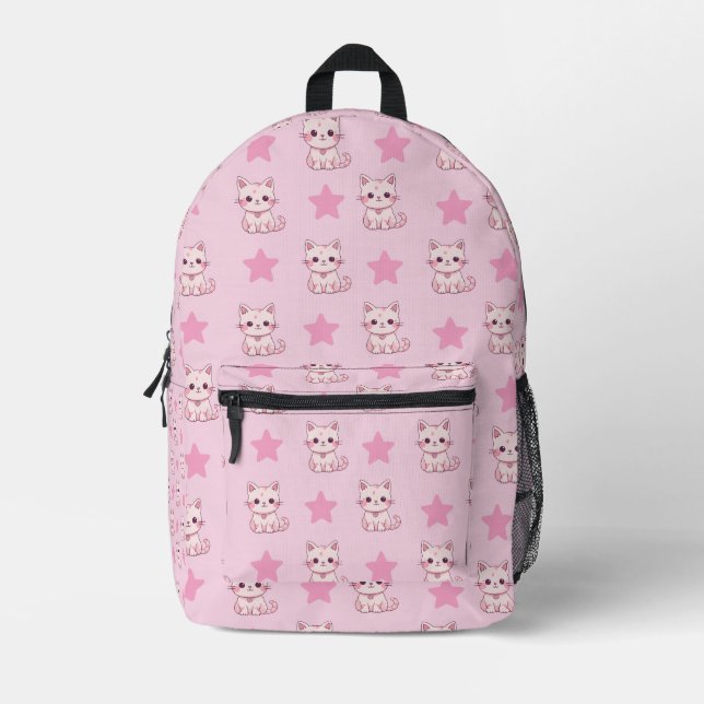 Cute pink cat star printed backpack (Front)
