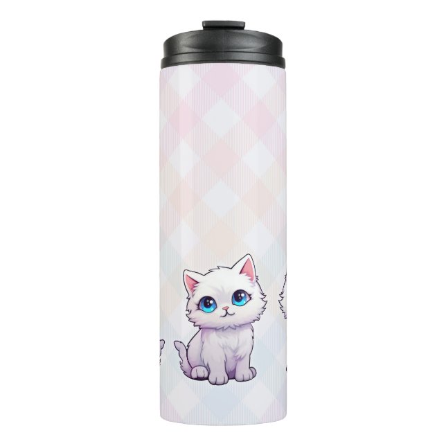 Cute Pink Cat Thermal Tumbler (Front)