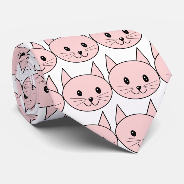 Cute Pink Cat Tie (Rolled)