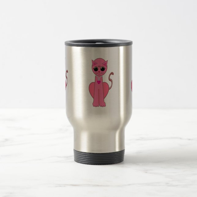 Cute pink cat travel mug (Center)