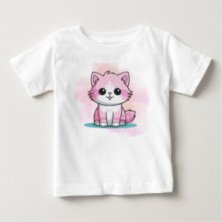 Cute Pink Cat Watercolour Cartoon Kitten Animal Baby T-Shirt