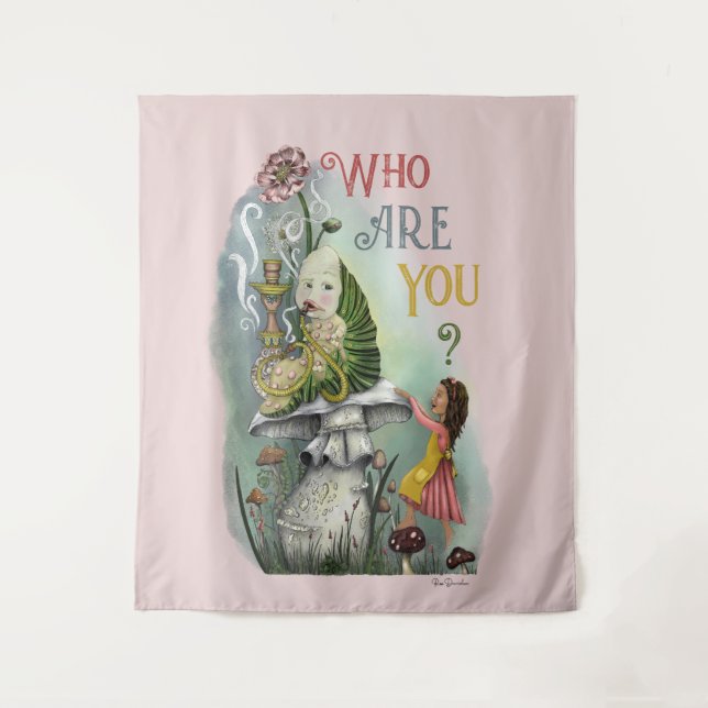 Cute Pink Caterpillar in Alice in Wonderland Art Tapestry (Front)