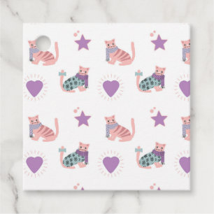 Cute pink cats with hearts and stars pattern favour tags