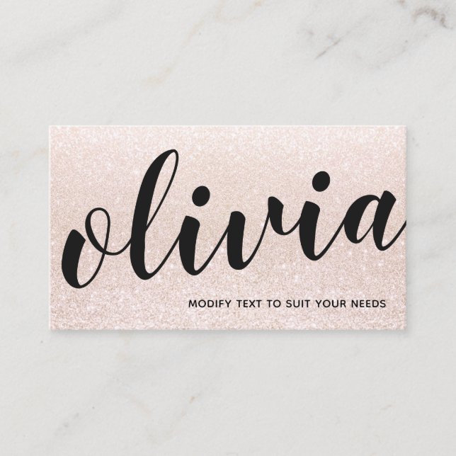Cute Pink Champagne Glitter Script Calligraphy Business Card (Front)