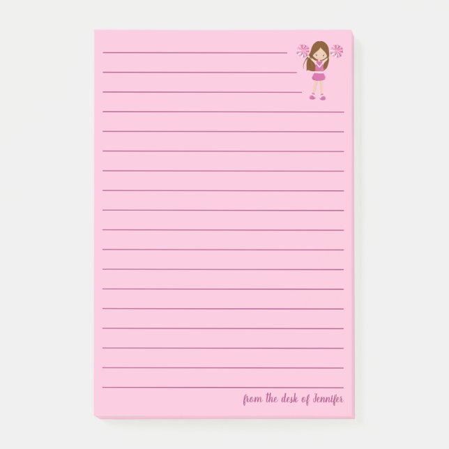 Cute Pink Cheerleader Custom Lined Post-it Notes (Front)