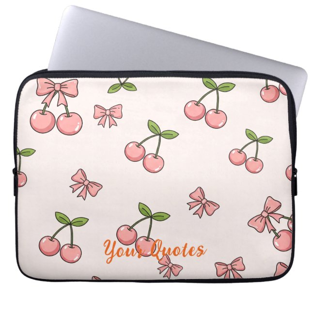 Cute Pink Cherries & Bows Seamless Pattern Laptop Sleeve (Front)