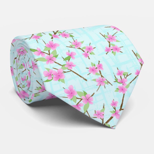 Cute pink cherry blossoms tiled tie (Rolled)