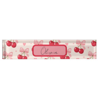 Cute Pink Cherry Bow Coquette Back to School 2027  Nameplate
