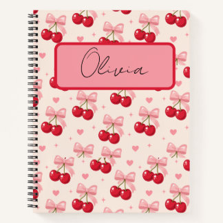 Cute Pink Cherry Bow Coquette Back to School 2027  Notebook