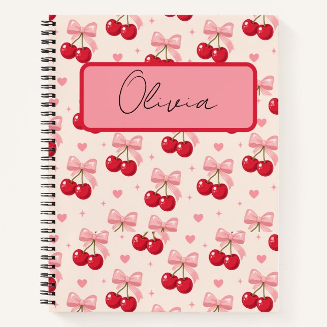 Cute Pink Cherry Bow Coquette Back to School 2027  Notebook (Front)