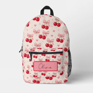 Cute Pink Cherry Bow Coquette Back to School 2027  Printed Backpack
