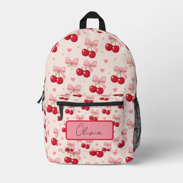 Cute Pink Cherry Bow Coquette Back to School 2027  Printed Backpack (Front)