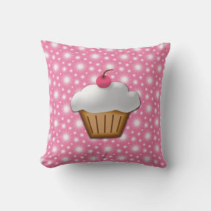 Cute Pink Cherry Cupcake Throw Pillow