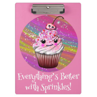 Cute Pink Cherry Cupcake with Sprinkles Clipboard