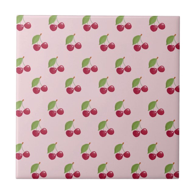 Cute Pink Cherry Pattern Tile (Front)