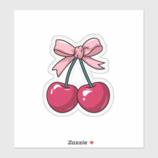 Cute Pink Cherry with Bow Sticker - Kawaii Aesthet