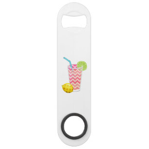 Cute Pink Chevron Lemonade with Lime Slice Bar Key
