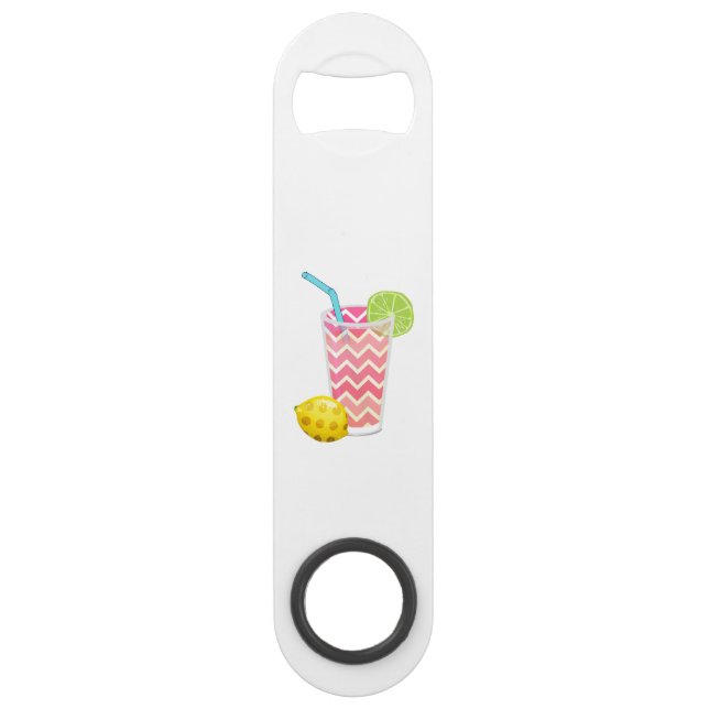 Cute Pink Chevron Lemonade with Lime Slice Bar Key (Front)