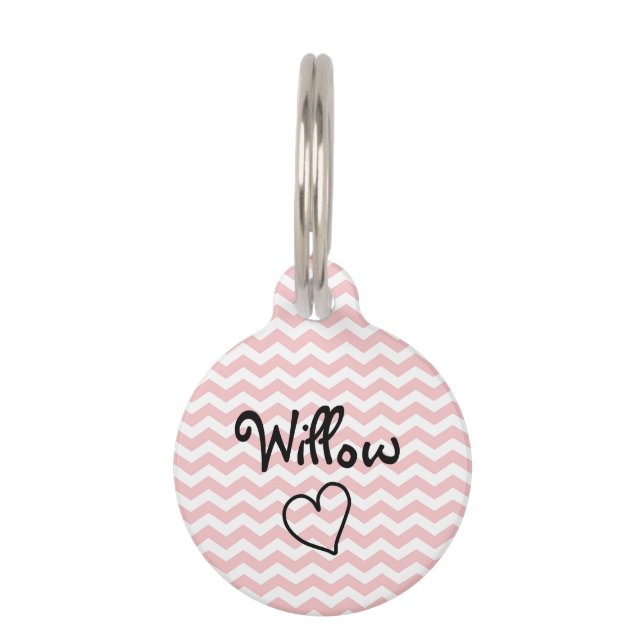 Cute Pink Chevron Personalized Pet Tag (Front)