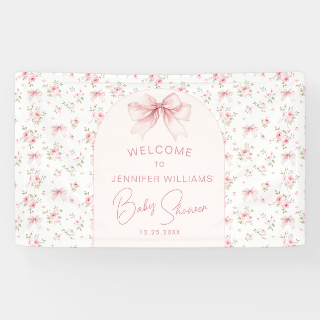 Cute Pink Chic Bow Baby Shower Welcome Banner (Horizontal)