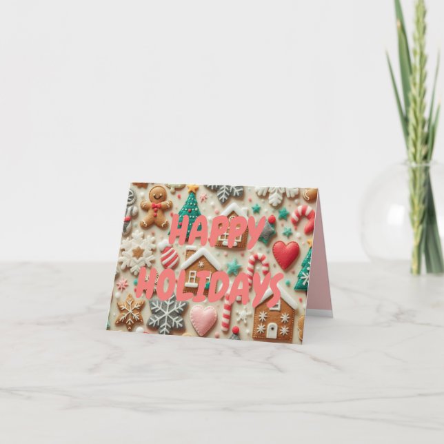 Cute Pink Christmas Cookie Card for the Girlies (Front)