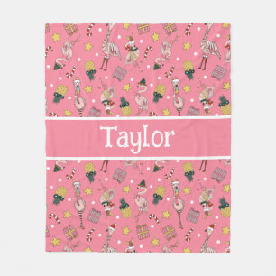 Cute Pink Christmas Flamingo and Pineapple Pattern Fleece Blanket