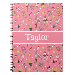 Cute Pink Christmas Flamingo and Pineapple Pattern Notebook