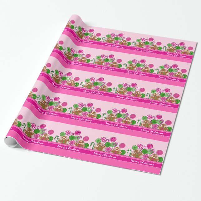 Cute pink Christmas gingerbreads Wrapping Paper (Unrolled)