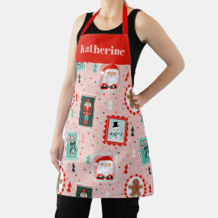 Cute Pink Christmas Icons All-Over Print Apron